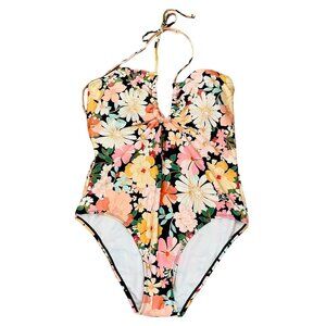 Floral Halter Keyhole Bandeau One Piece Swimsuit Womens Sz L by Shade and Shore
